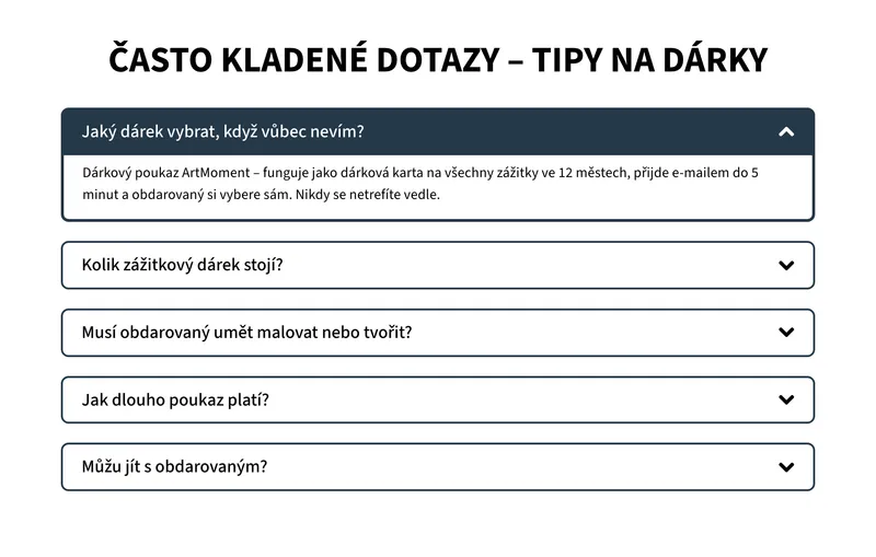 Sekce častých dotazů s rozbalenou odpovědí na stránce vytvořené agentem