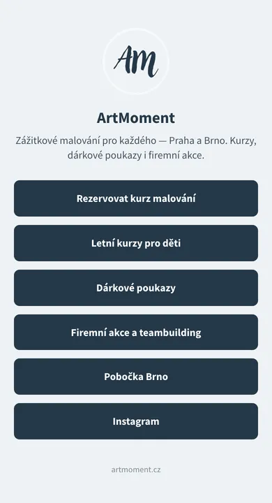 Veřejný rozcestník odkazů ArtMoment na mobilu
